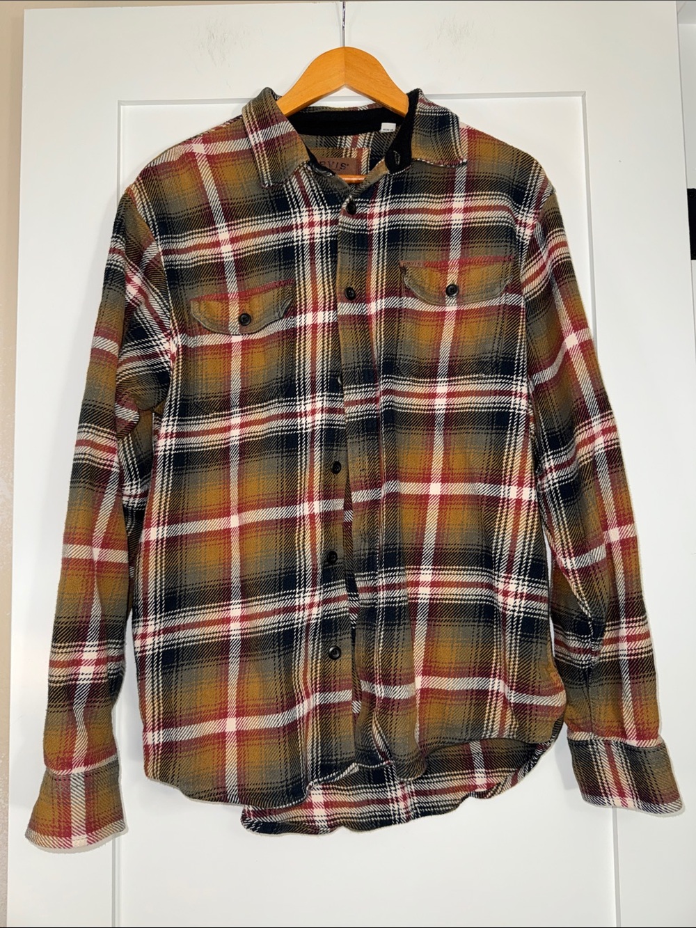 Orvis Women’s Plaid Flannel Shirt Mustard Plaid Sz Medium 100% cotton oversized
